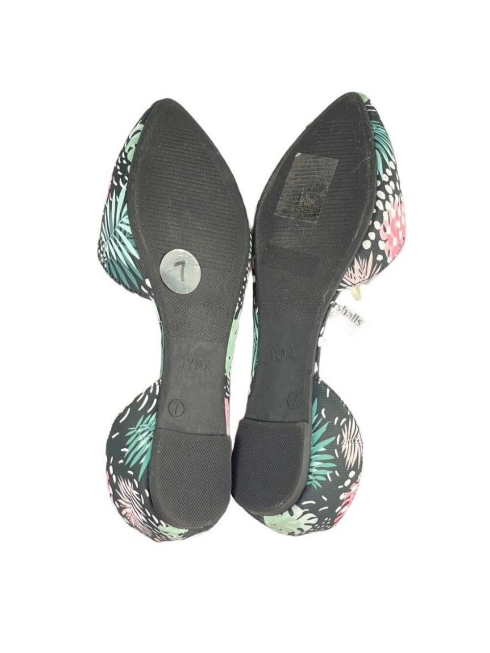 Tropical Print Womens Pointed-Toe Ballet Flats Size 7 Jynx Black With Pink & Gre - Picture 5 of 11